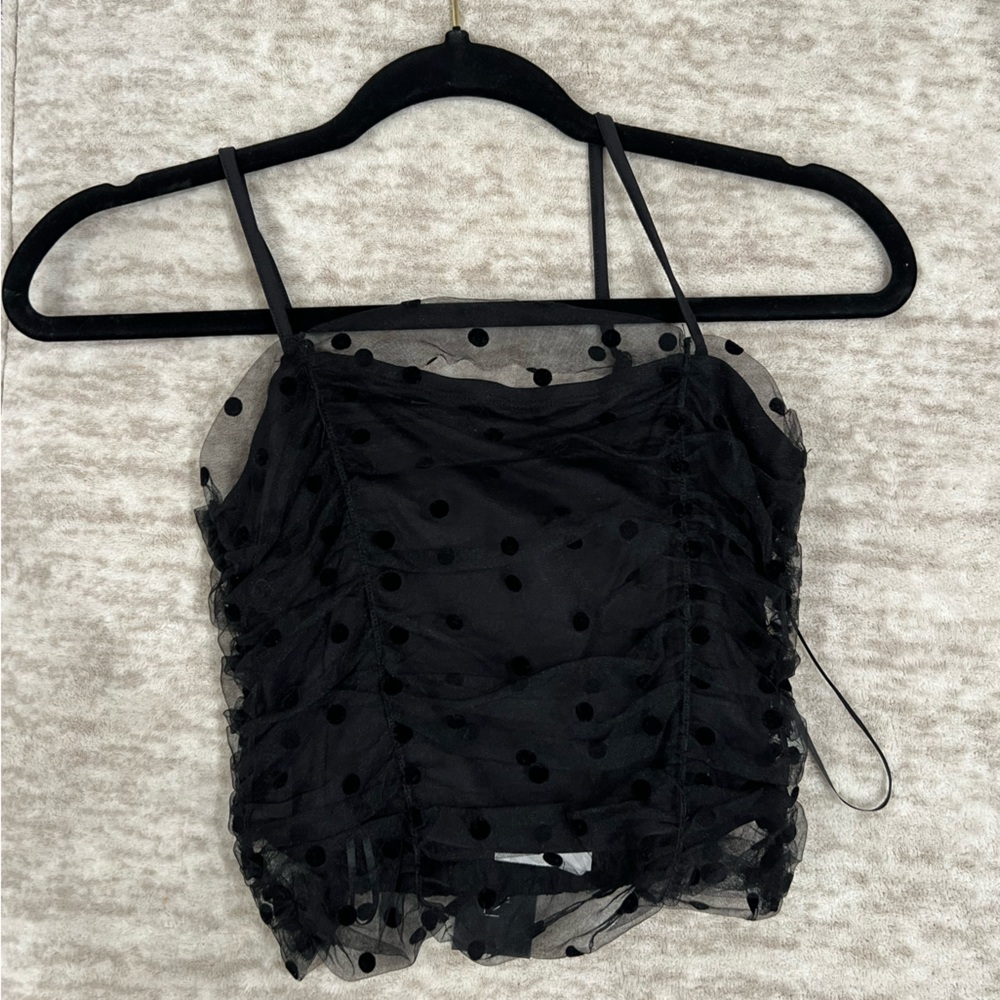 Rachel Zoe Black Sheer Polka Dot Camisole